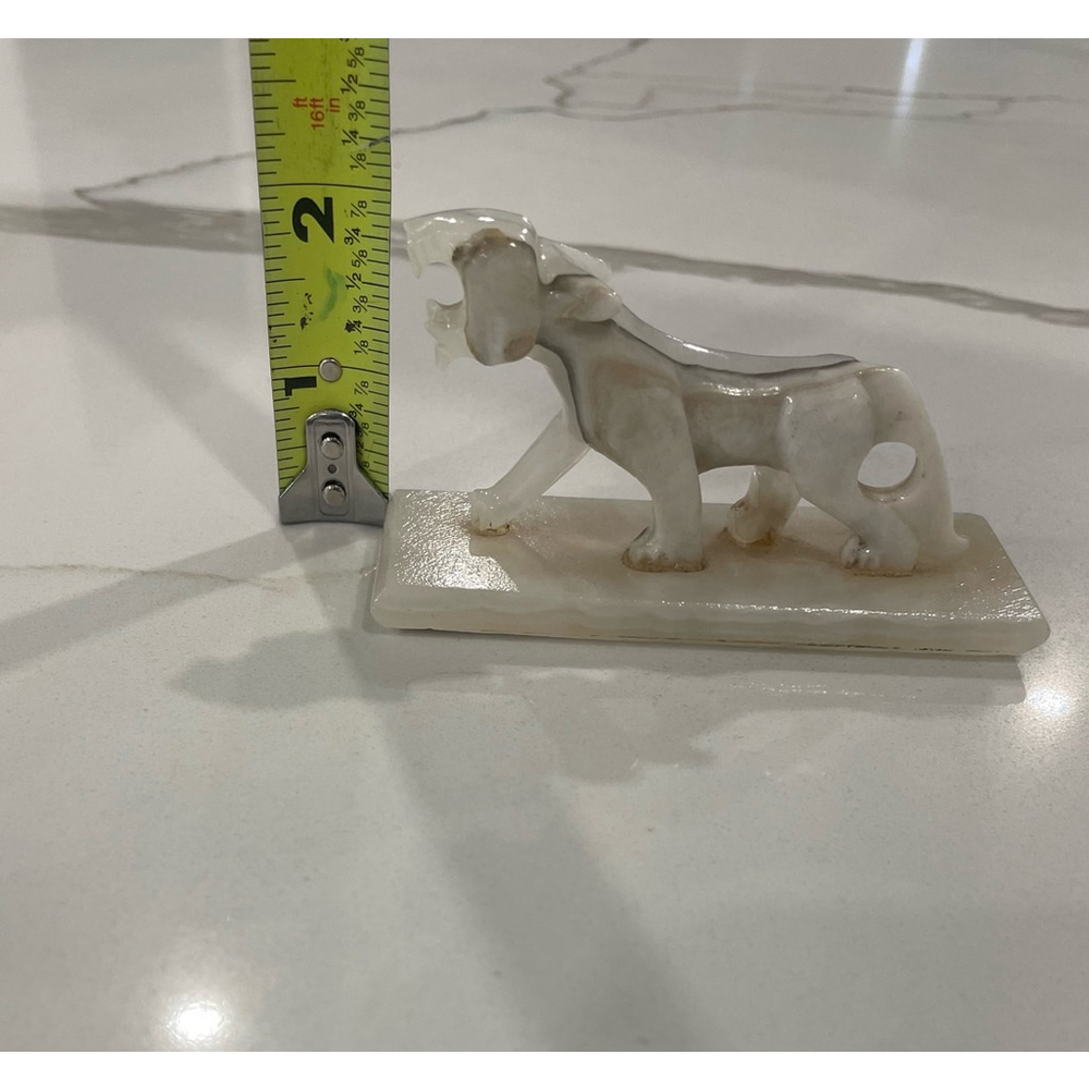 Vintage Marble Onyx Hand Carved Stone Big Cat Tiger Cougar Jaguar White Desk - Picture 8 of 8